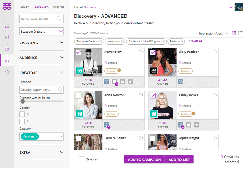 manage lists of influencer