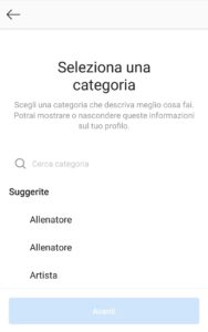 Come passare al profilo creator, scelta categoria