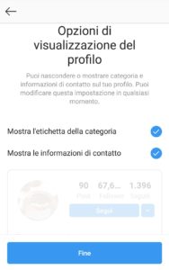 Come passare al profilo creator, informazioni contatto