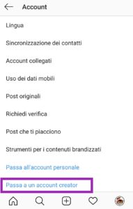 Come passare al profilo creator