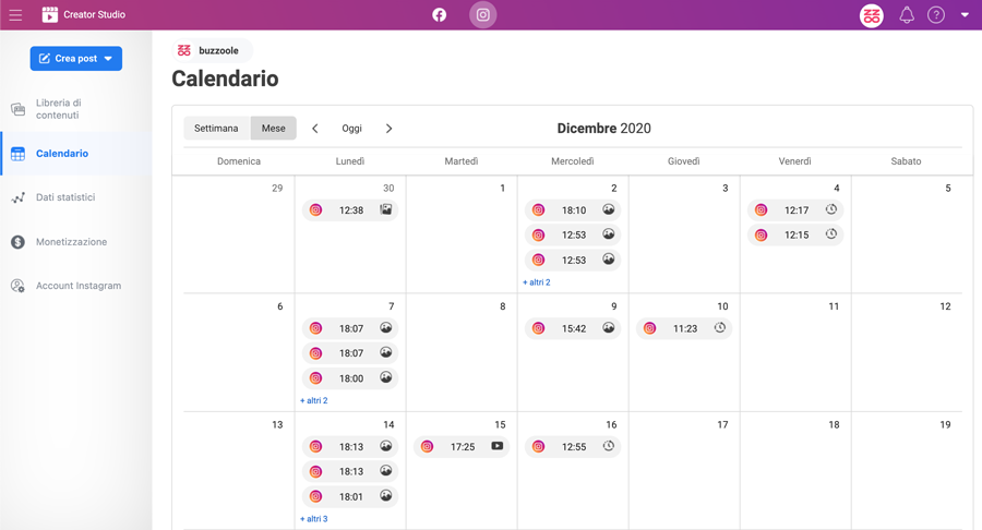 calendario editoriale instagram creator studio