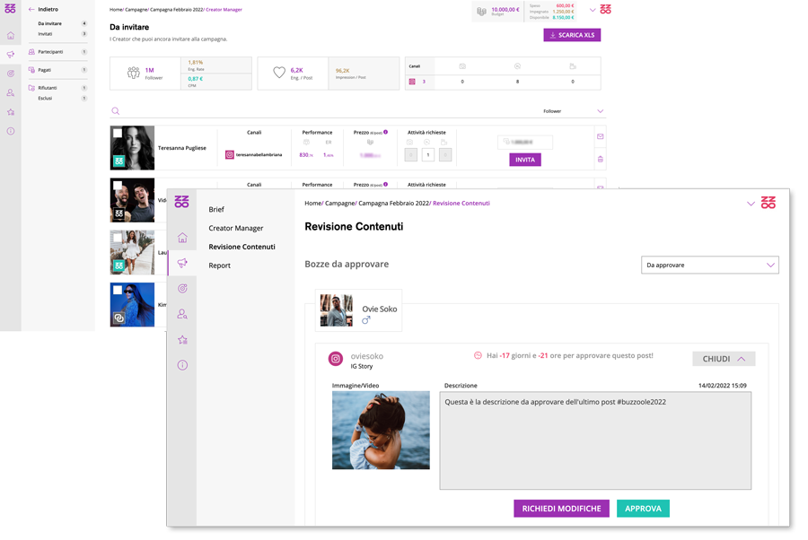 Gestione di creator e contenuti in una campagna di Influencer Marketing con il Buzzoole Campaign Management